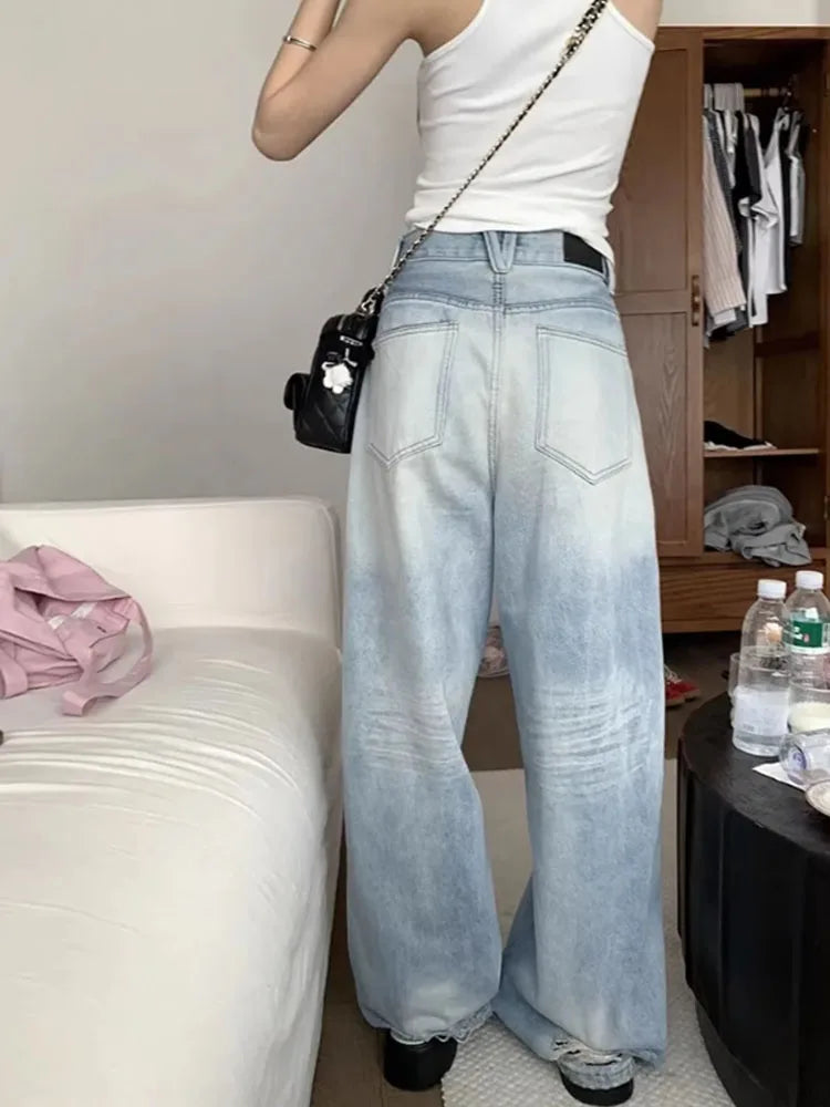 New Design Denim Wide Leg Pants High Waist Fashion Full Length Trousers Show Thin Casual Korean Retro Jeans Trend High Quality