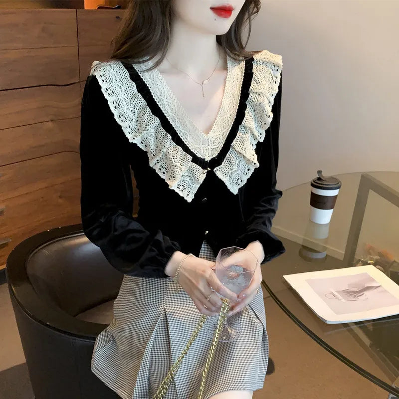 Barbara Velvet Lace Romantic Gothic Blouse