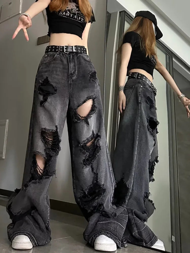 warmmeta-Niche Design Jeans, High Street Heavy Industry Wide Leg Pants, High-end Floor Length Pants, Trendy Brand Women's Jeans