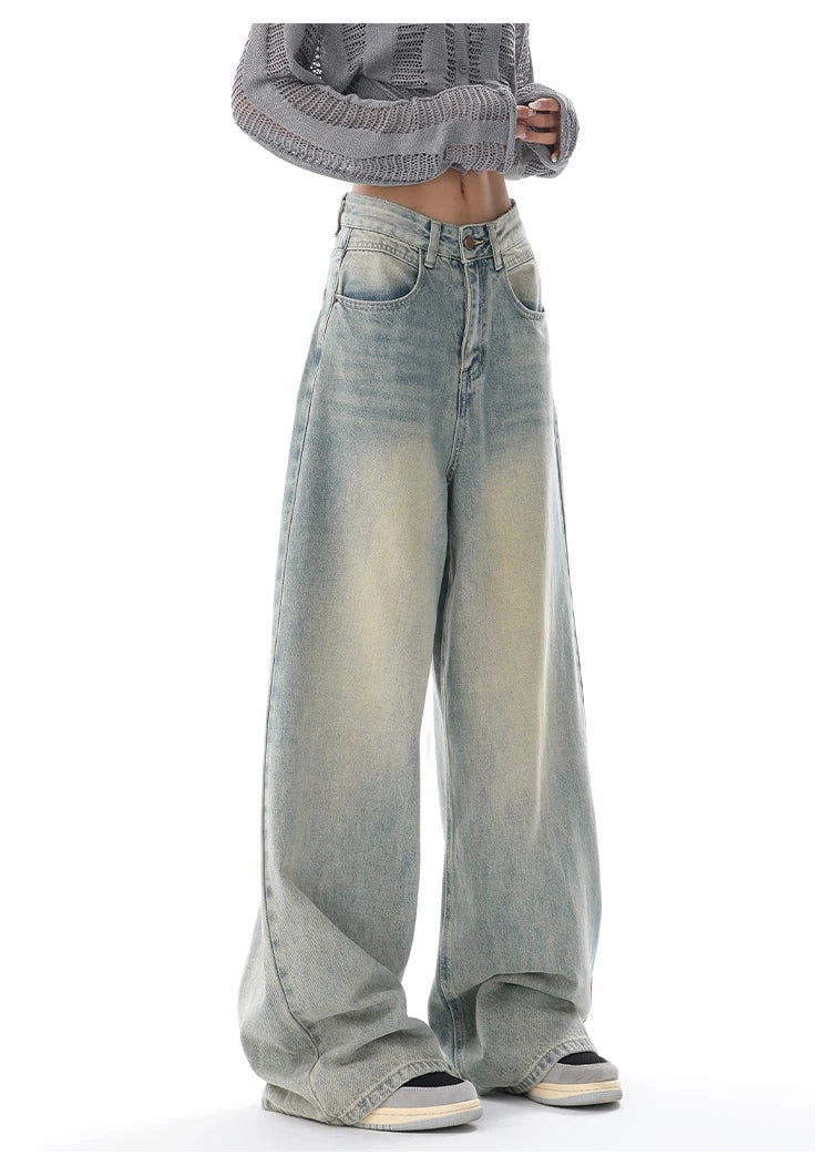 American Vintage Y2K Wide Leg High Waist Straight Jeans Pants Women's Casual Baggy Grunge Streetwear Style Denim Trouser