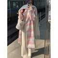 2023 Winter Rainbow Woollen Coats Women Casual Warm Loose Plaid Long Coats Female Korean Fashion Office Lady Trench Jackets Y2k