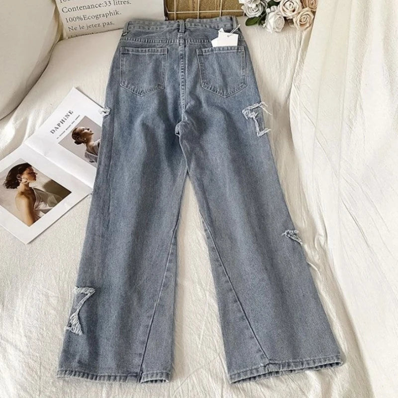 Vintage Star Wide Leg Jeans Women High Waist Casual Chic Straight Trouers Streetwear Korean Fashion Denim Pants Women's Clothing