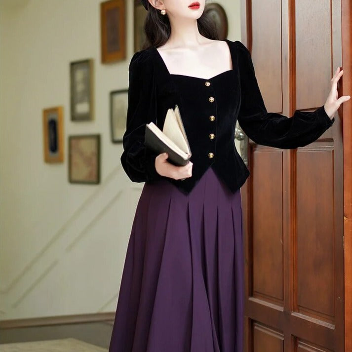 Levia Dark Academia Vintage Dress Set