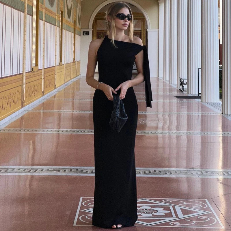 Asymmetrical Neckline Sleeveless Summer Long Dress Women Off Shoulder Bodycon Maxi Dress Elegant Celebrity Party Dresses 2024