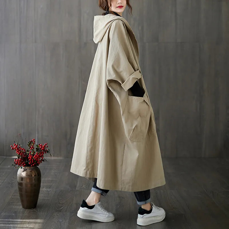 Women Autumn Winter Trench Coat Temperament Autumn Fashion Design Vintage Tunic Sashes Loose Retros Single Breasted Windbreaker