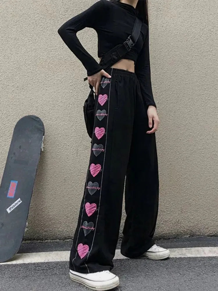 BIG PROMOTION European and American Women's Winter Love Spicy Girl Loose Straight Slender High Waist Wide Leg Pants Black Pants