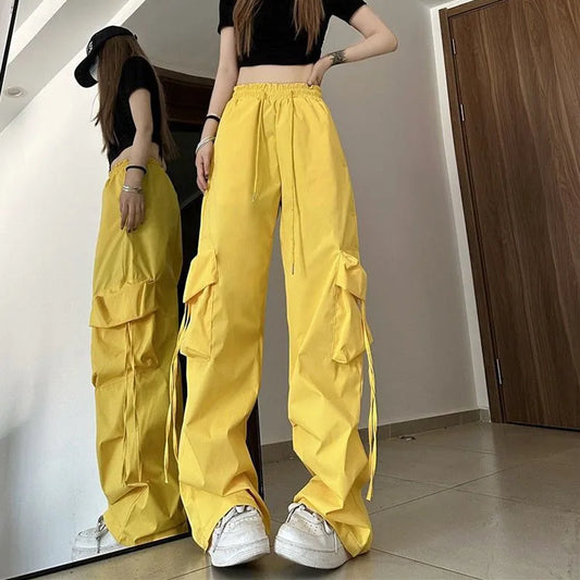 Lucyever Y2K Cargo Pants for Women Harajuku Streetwear Baggy Wide Leg Parachute Pants Woman Korean Edgy Style Jogging Sweatpants