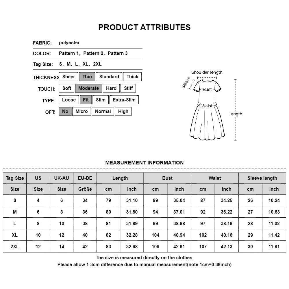 WARMMETA Women's Dresses Summer Ethnic Style Short Sleeve Tops Fashion Loose A-Line Skirt Elegant Casual Lady Vacation Dresses