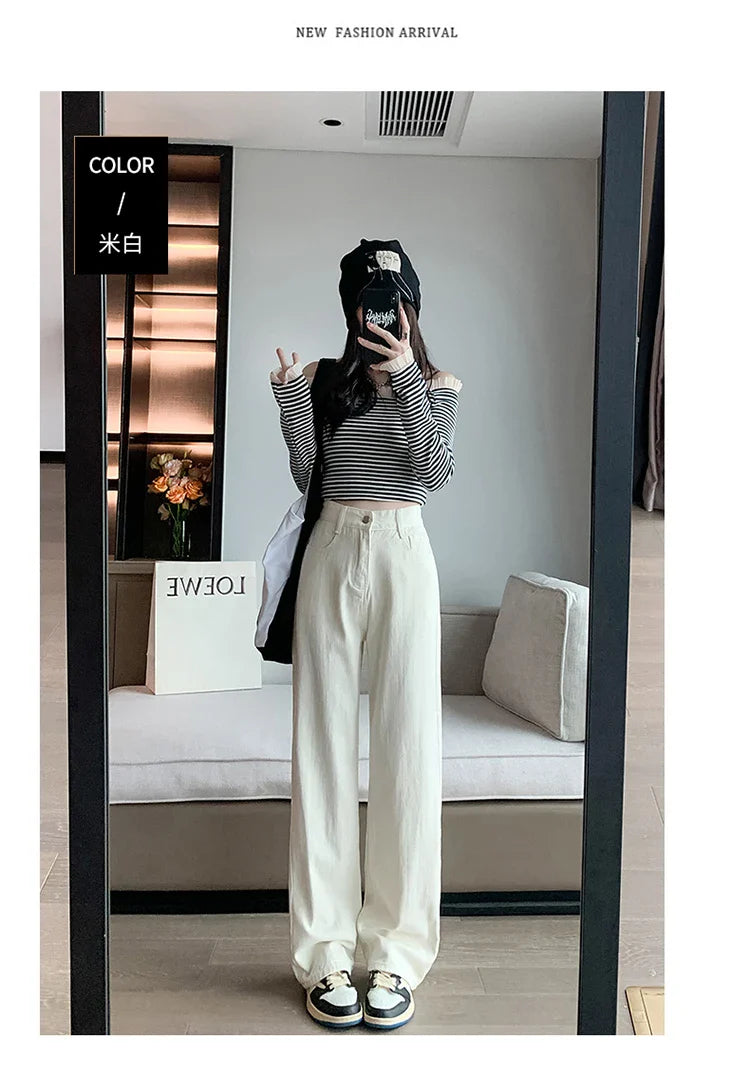 Women's High Waist Wide Leg Jeans Summer Thin Vintage Straight Leg Pants Fashionable Floor Mopping Jeans