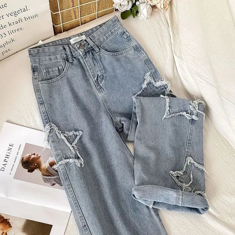 Vintage Star Wide Leg Jeans Women High Waist Casual Chic Straight Trouers Streetwear Korean Fashion Denim Pants Women's Clothing