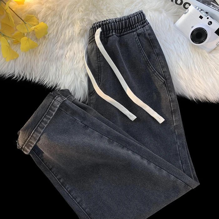 Autumn Jeans Men's Baggy Straight Drawstring Elastic Waist Personality Fashion Vintage Denim Trousers Streetwear 3XL