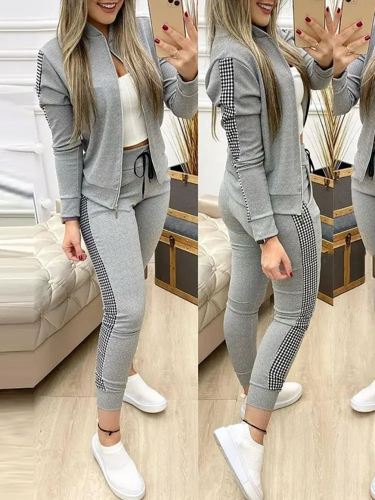 warmmeta 2024 Women Two Piece Set Outfits Autumn Women's Tracksuit Zipper Top Pants Casual Sport Suit Winter 2 Piece Woman Set