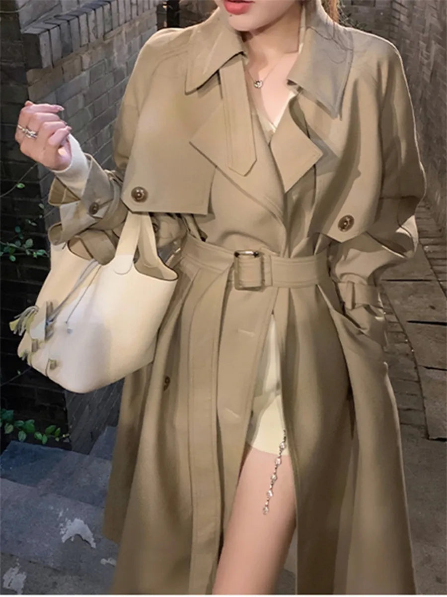 Long Trench Women Autumn Winter 2022 New Double Breasted Belted Loose Korean Jacket Office Lady Outerwear Female Fashion Coats