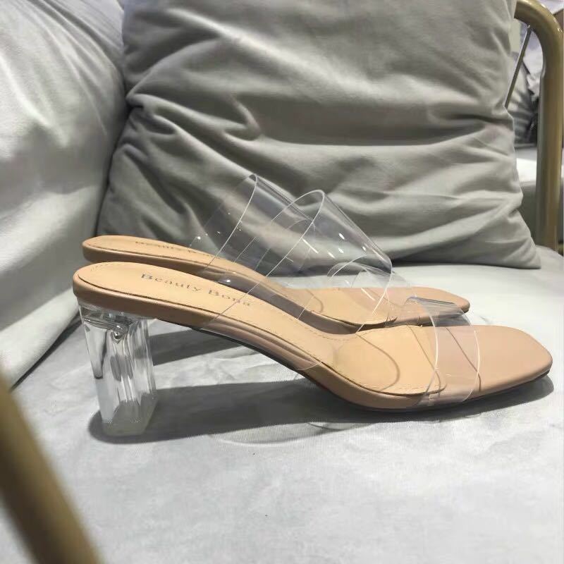 Women Sandals Summer Fashion Luxury New Beach Ladies Clear Sandal Comfortable High Heels Woman Transparent Medium Heel Shoes