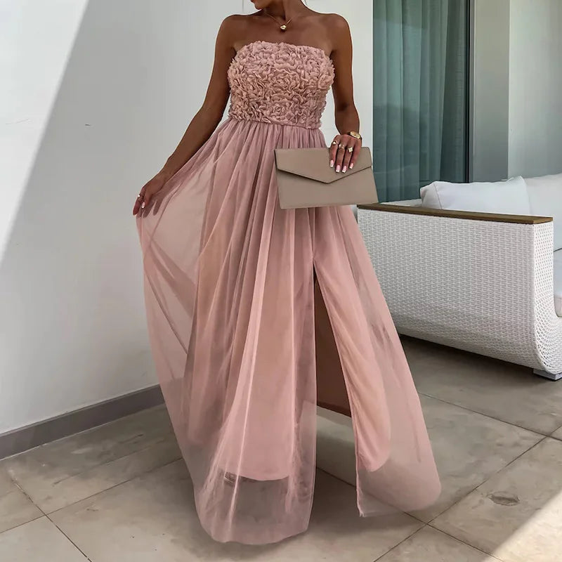 Sleeveless Strapless Patchwork Maxi Dress, Women Spring Summer Sexy Backless Solid Party Dress, Elegant Simple Ladies Dress 2024