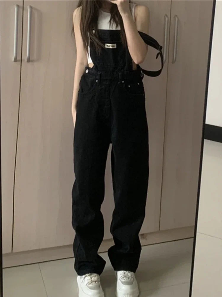 warmmeta 2 Denim Jumpsuit Women Loose Vintage Preppy Style Overalls Female Fashion Streetwear Chic Girls Popular Harajuku