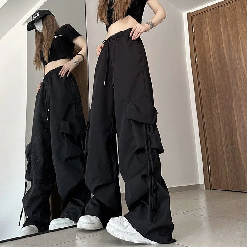 Lucyever Y2K Cargo Pants for Women Harajuku Streetwear Baggy Wide Leg Parachute Pants Woman Korean Edgy Style Jogging Sweatpants