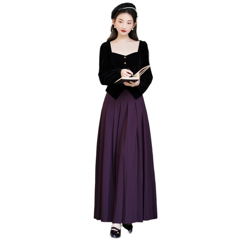 Levia Dark Academia Vintage Dress Set