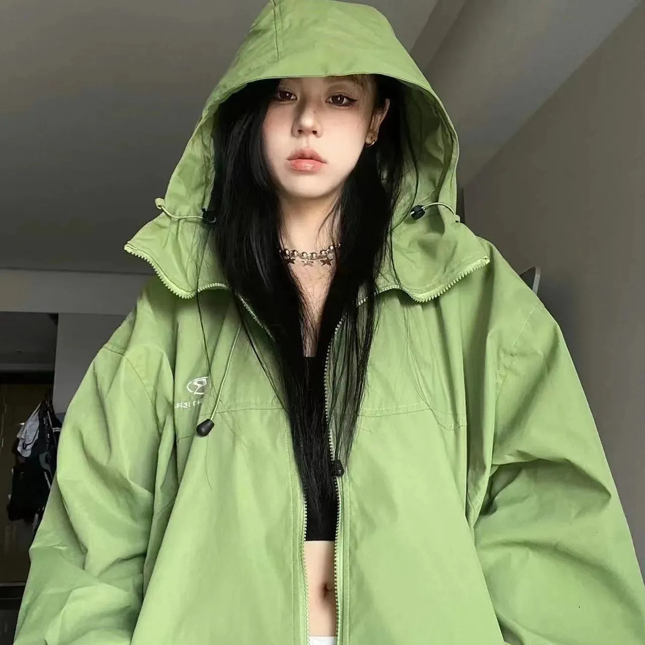 Women's Jacket Hooded Harajuku Windbreaker Coat Sportswear Coats Long Sleeve Top Zipper Hoodie Leisure Loose Outwear