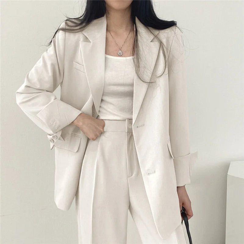 warmmeta Fall Fashion Long Sleeve Blazer Mujer Pant Sets Blazers Women 2024 Casual Womens 2 Piece Outfit Set Suits Outwear