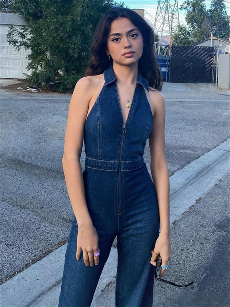 Picsgirl -  Y2k Denim Jumpsuit Women 2023 New V-Neck Sleeveless Slim Bodycon Jumpsuits Overalls Streetwear One Piece Outfits Jeans