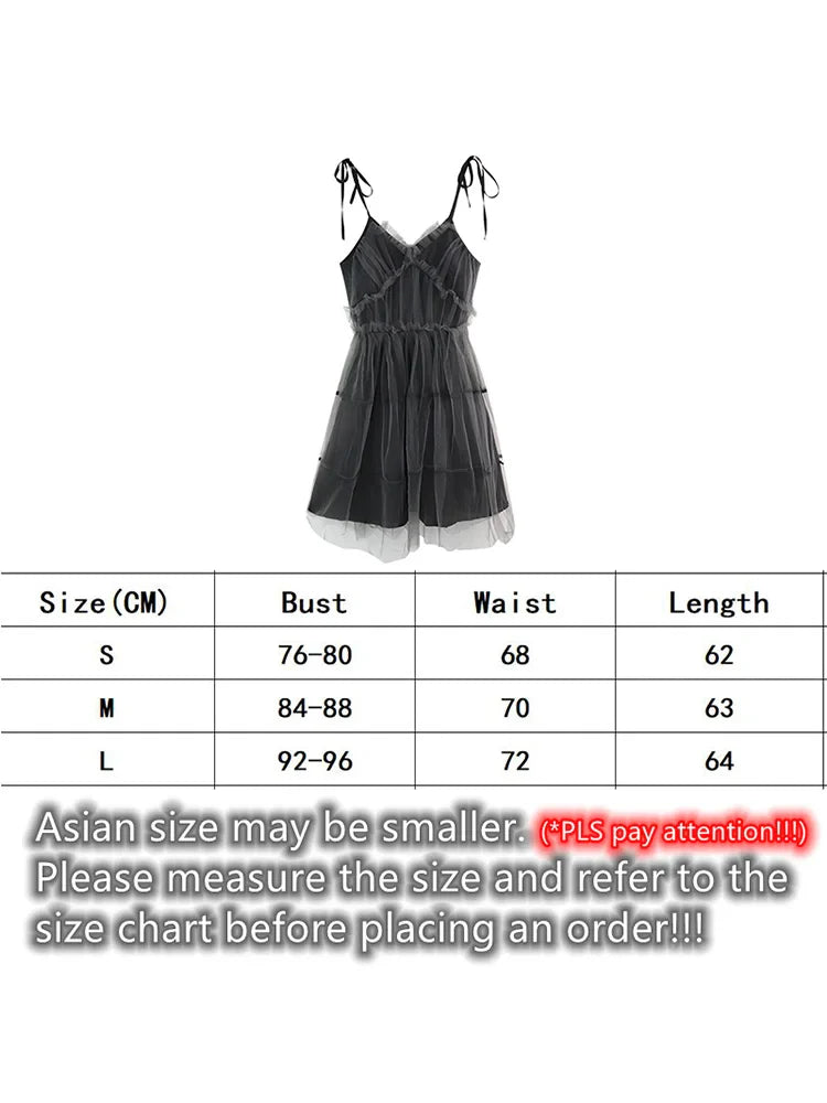 WARMMETA Dark Gothic Elegant Dress Women Emo Alt Vintage Mesh Patchwork Lace Up High Waist Dress Y2k Harajuku Mall Goth Partywear