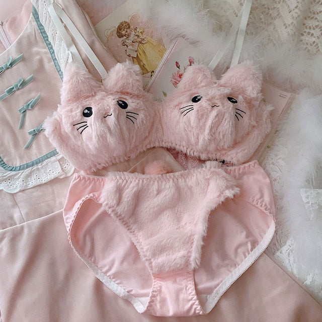 Soft Fuzzy Kitten Kawaii Princess Lingerie Set