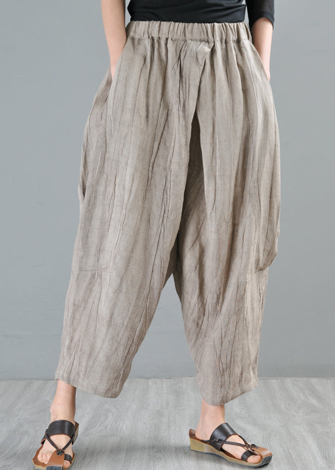 Summer New Grey Elastic Waist Loose Linen Harlen Pants AP069