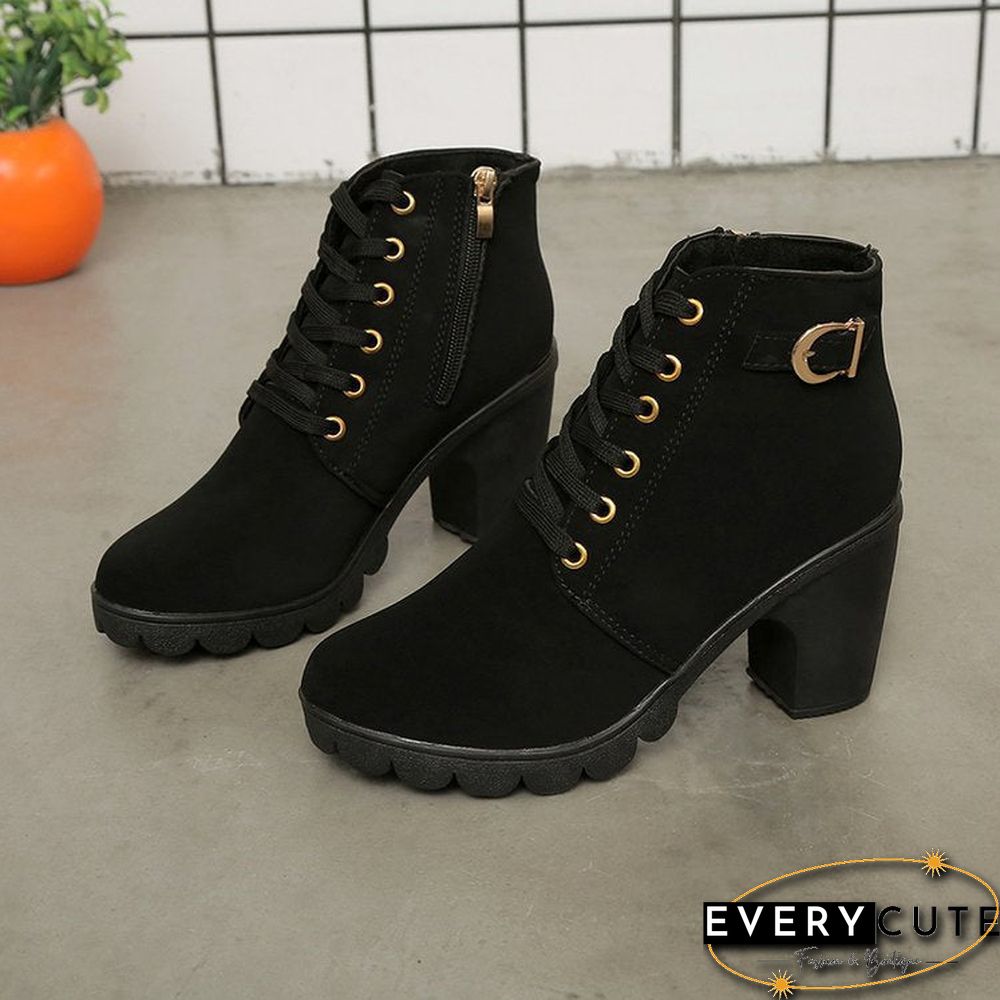 Casual Plain All Season Zipper Breathable Commuting Block Heel Closed Toe PU Boots for Women