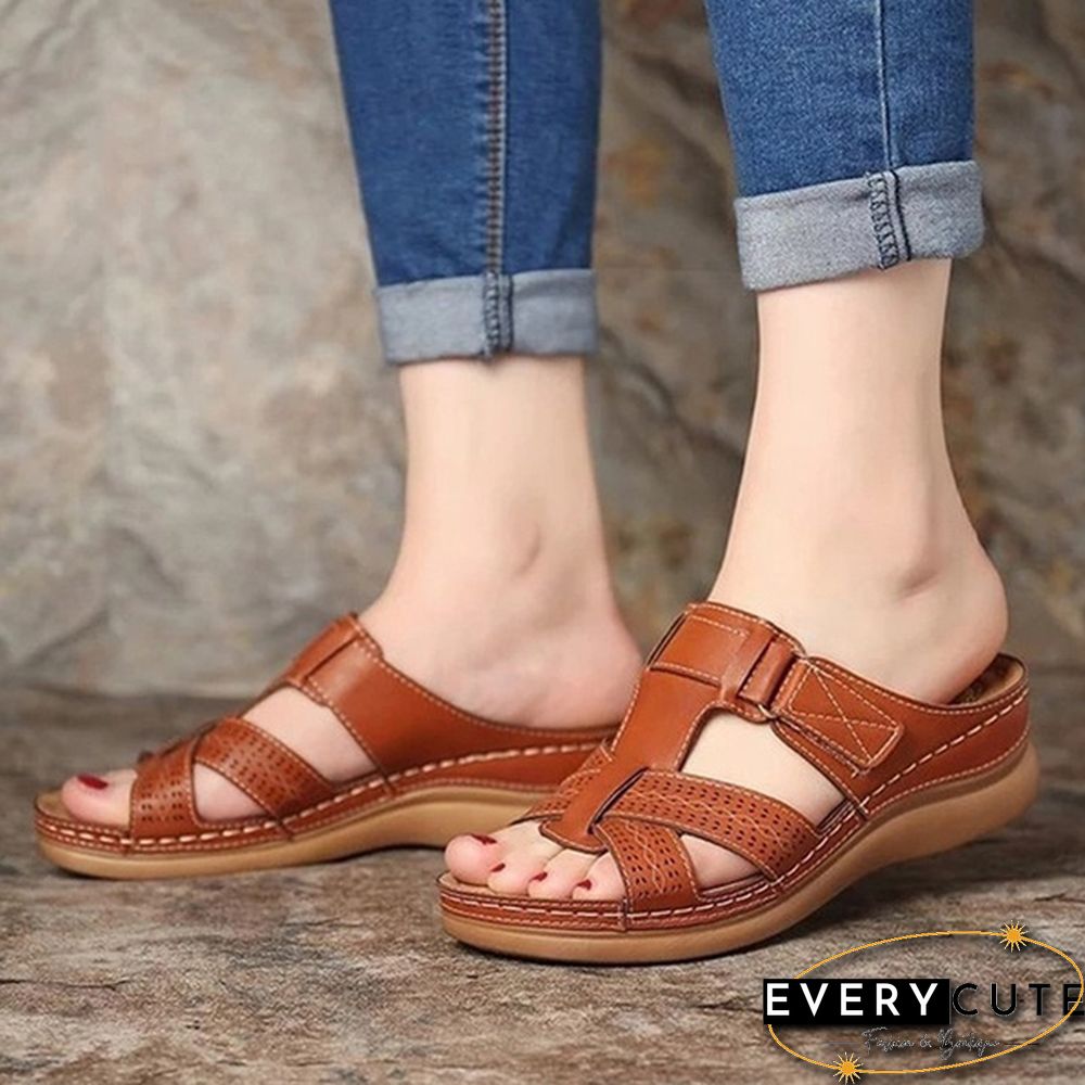 Women Open Toe Sandals Female Buckle Strap Vintage Anti-slip Breathable Slippers