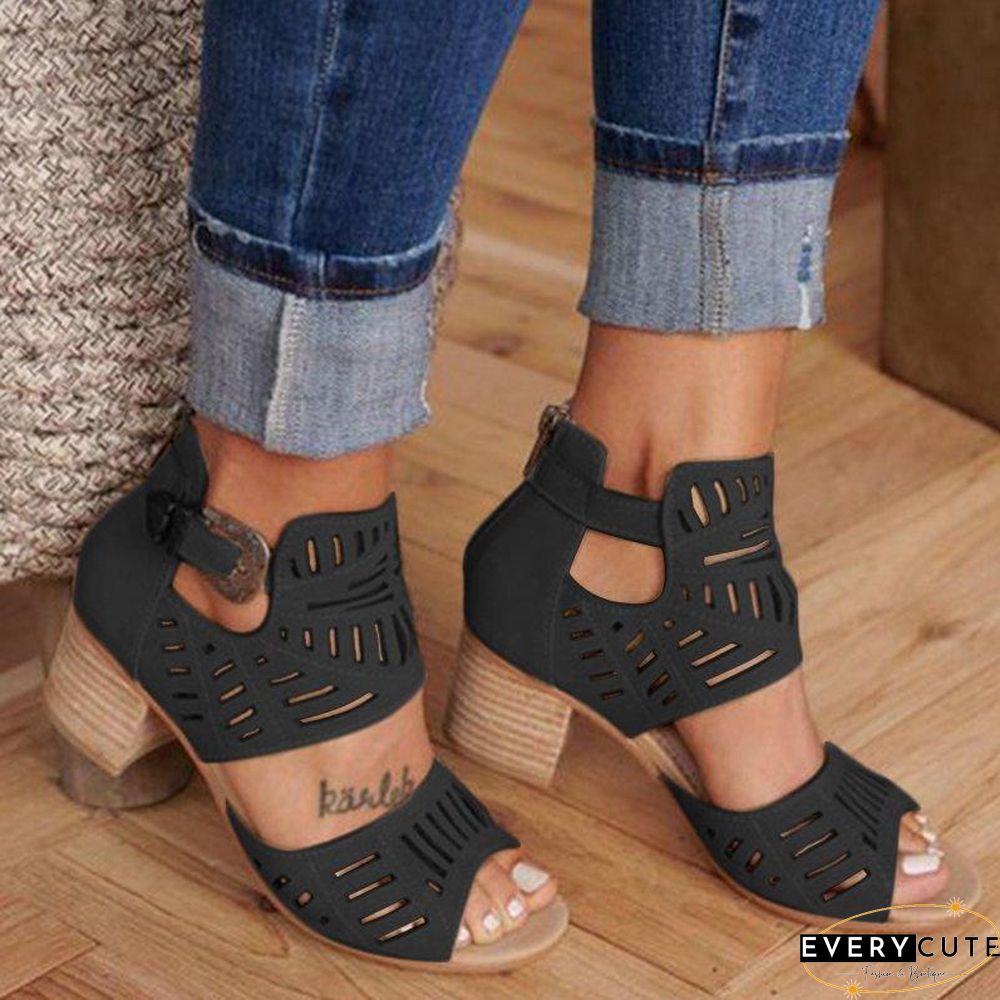 Apricot Casual Hollowed Out Patchwork Solid Color Fish Mouth Out Door Wedges Shoes (Heel Height 1.97in)