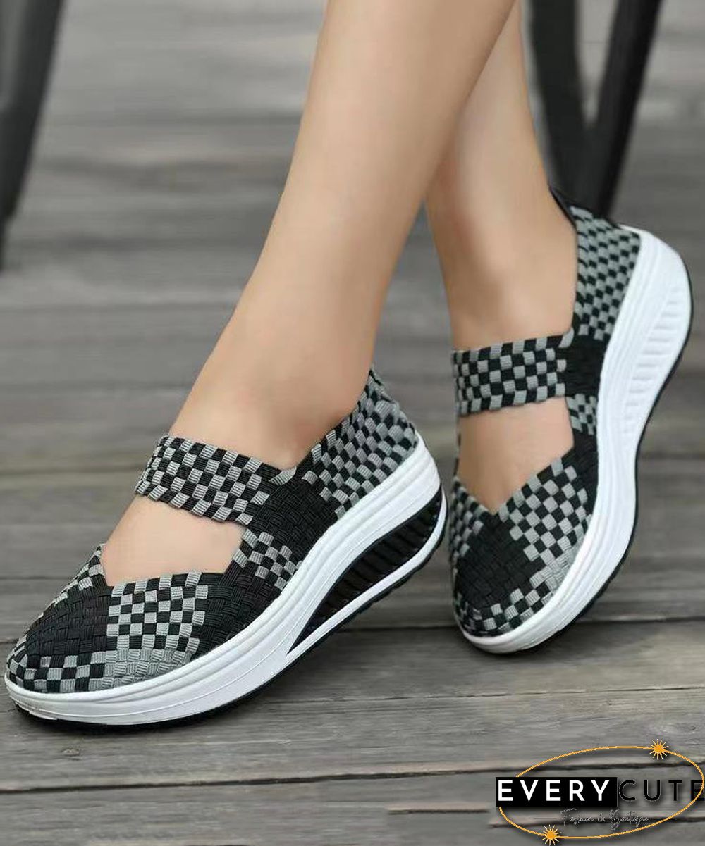 Black Casual Knit Fabric Art Splicing High Wedge Heels Shoes