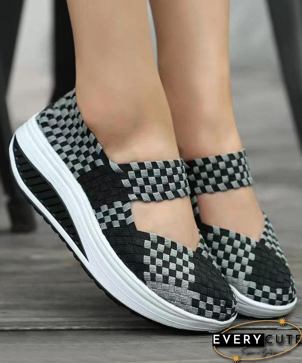 Black Casual Knit Fabric Art Splicing High Wedge Heels Shoes