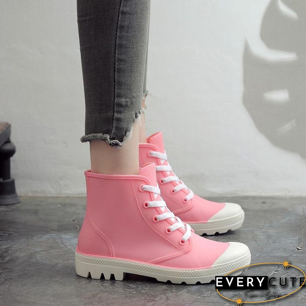 Women Rainboots Lace-up Waterproof Girls Ankle Boots PVC Anti-slip Spring Autumn Rain Shoes Woman Fashion Botas Mujer