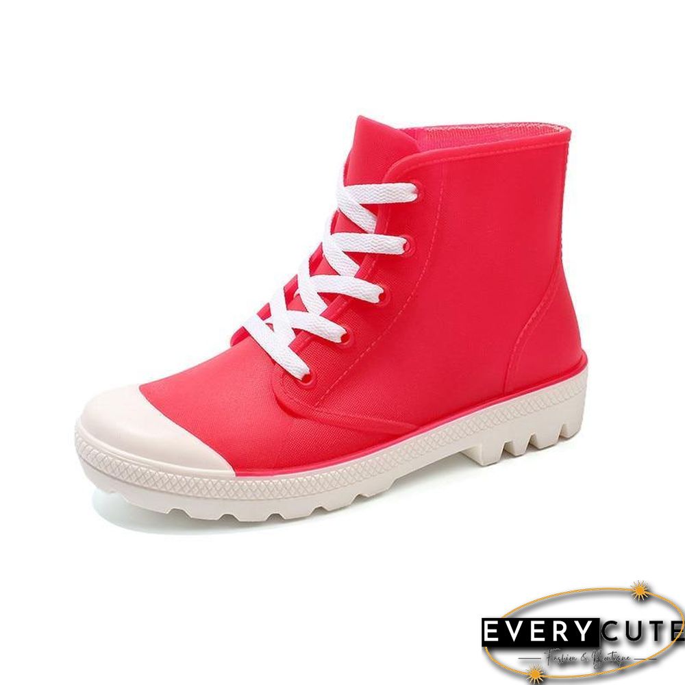 Women Rainboots Lace-up Waterproof Girls Ankle Boots PVC Anti-slip Spring Autumn Rain Shoes Woman Fashion Botas Mujer