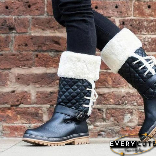 Women's Winter Furry Mid-Calf Snow Boots Plus Size Shoes