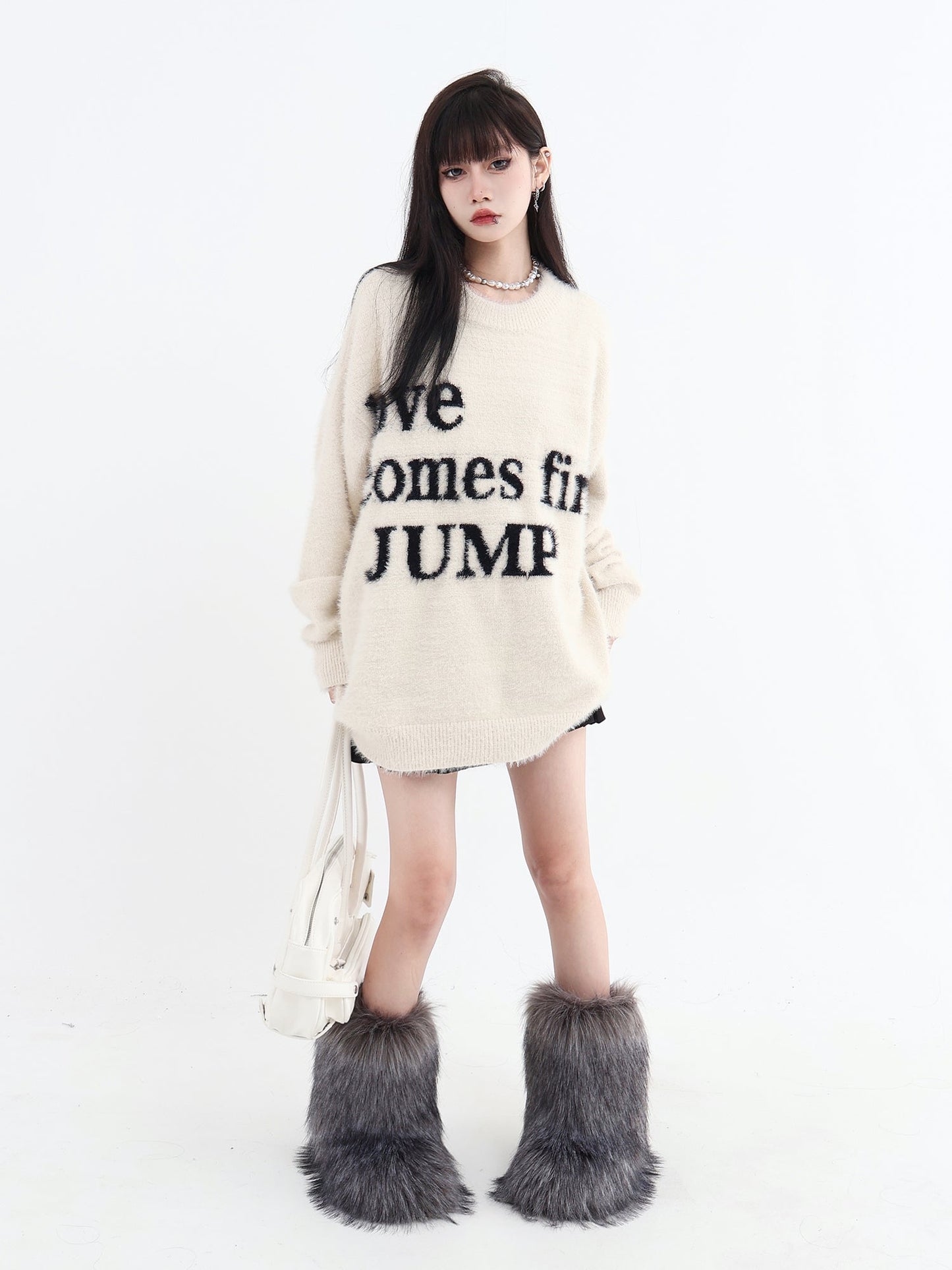 JUMPNEXT Letter Logo Jacquard Knit Crewneck Long Sleeve Sweater