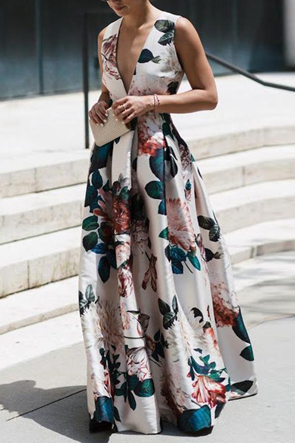 Stylish Floral Print Sleeveless Maxi Dress