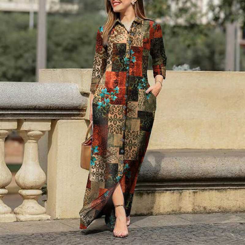 Women's Pleated Shirt Casual Lapel Print Party Maxi Dress