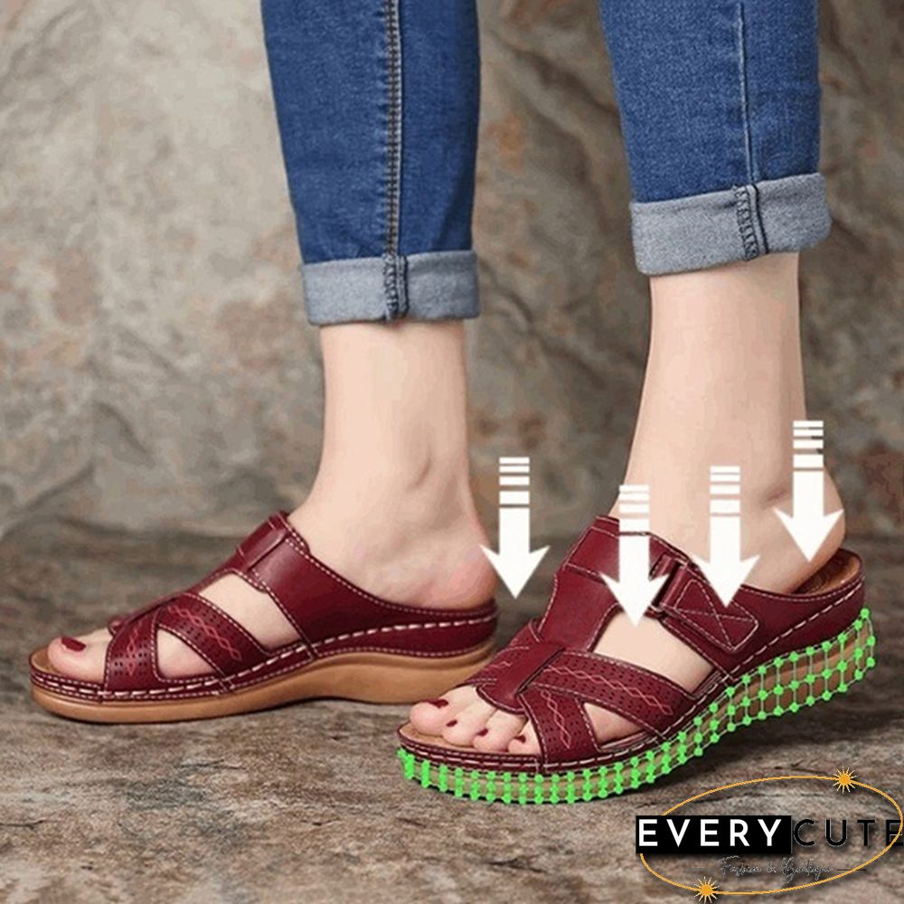 Women Open Toe Sandals Female Buckle Strap Vintage Anti-slip Breathable Slippers