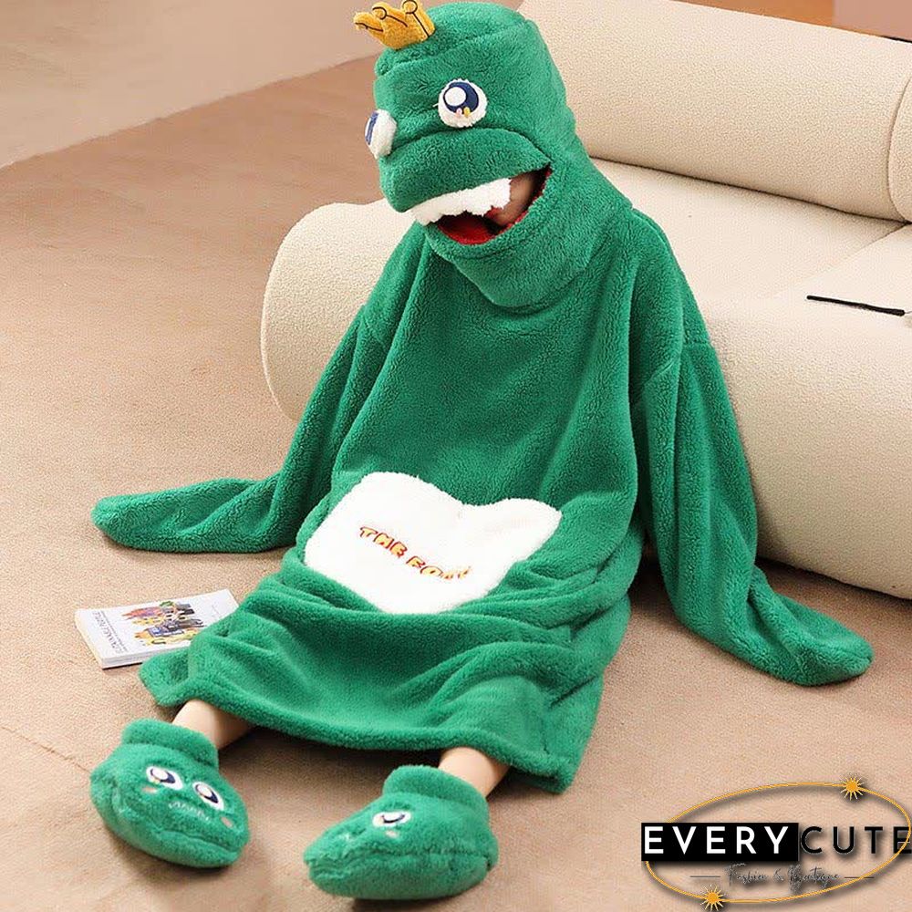 Cartoon Frog Prince Plush Hooded Pajamas Dress With Shoes