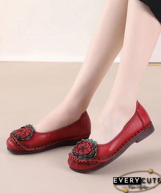 Red Flat Shoes For Women Comfortable Splicing Floral