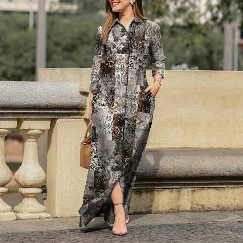 Women's Pleated Shirt Casual Lapel Print Party Maxi Dress