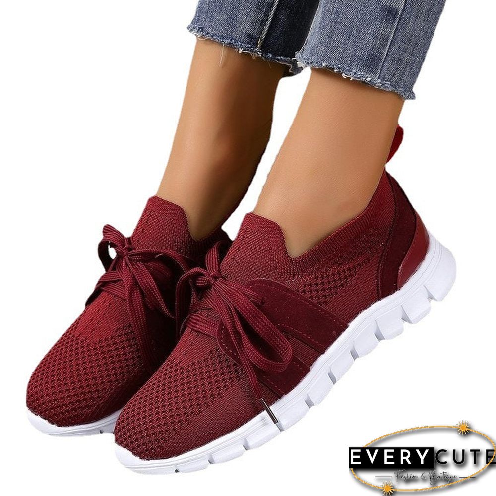 Comfortable Soft Sole Lightweight Non-Slip Flyknit Lace-Up Sneakers