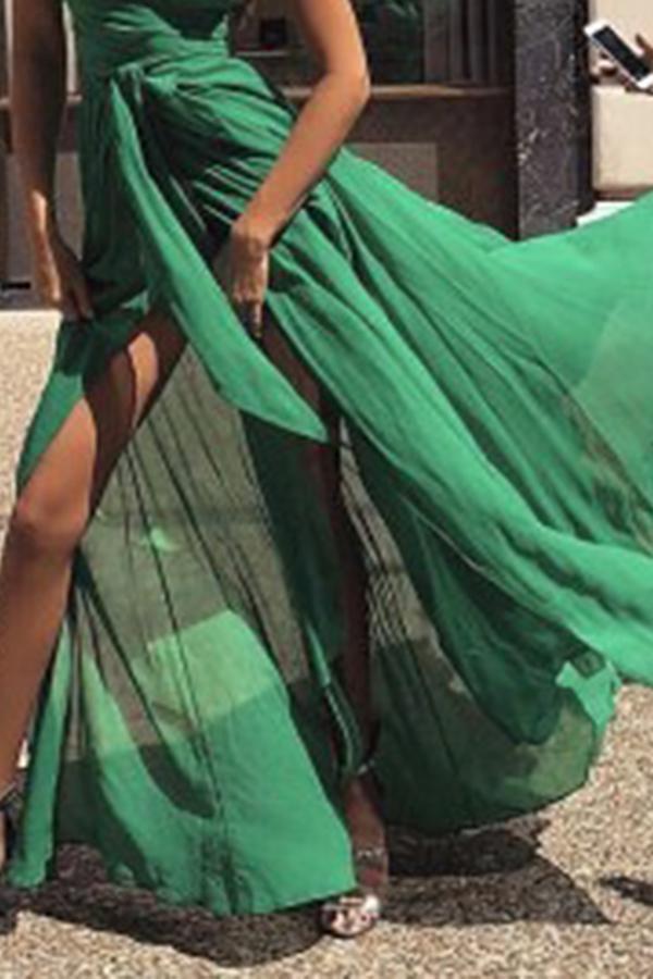 Fashion One Shoulder Chiffon Maxi Dress