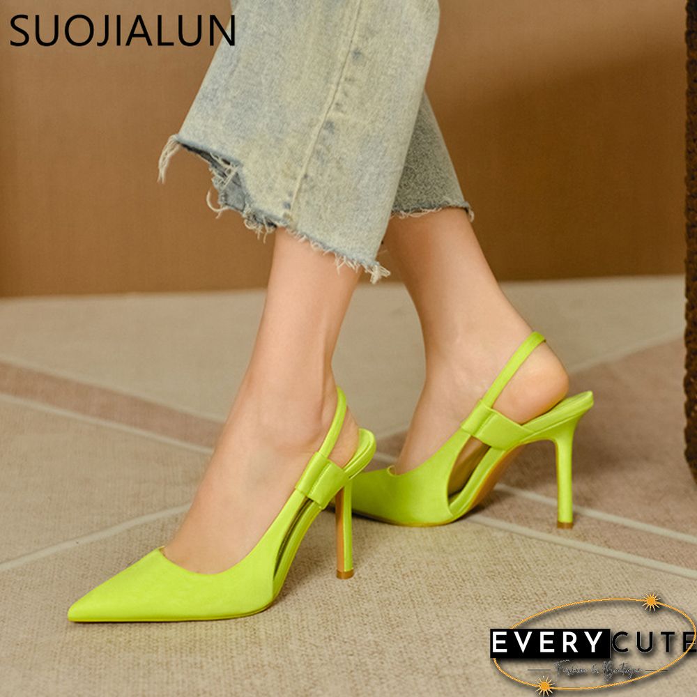 Spring New Brand Women Slingback Sandals Pointed Toe Slip On Thin High Heel Ladies Elegant Pumps Shoes Drss Sanda