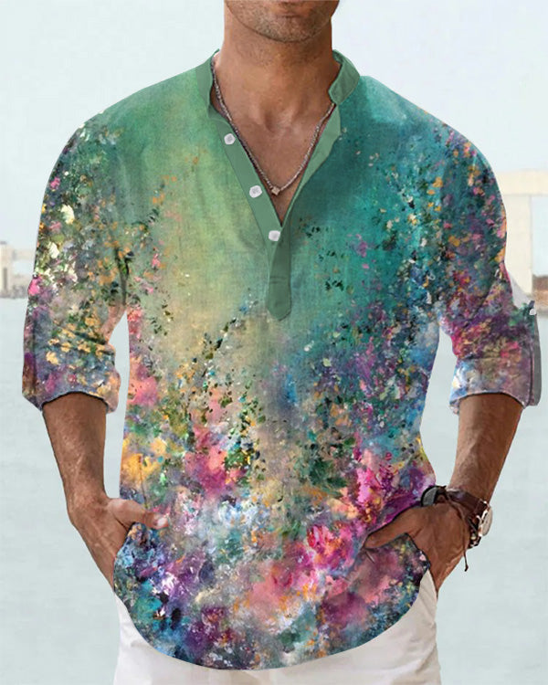 Men's Fashion Art Floral Long Sleeve Shirt