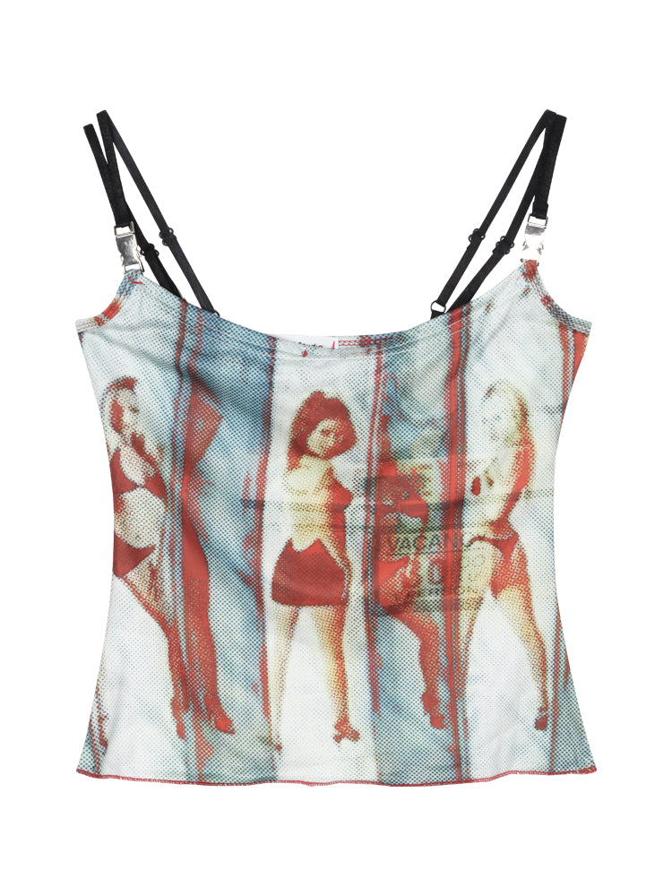 Lizia Graphic Image Print Y2k Hot Girl Spaghetti Slim Camisole Cropped Top