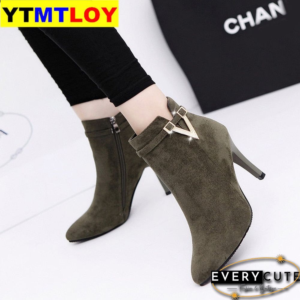 New Women Boots Ankle PU Leather Zipper Booties High Heels Autumn Shoes Black Winter Boots Zapatos De Mujer Pointed Toe