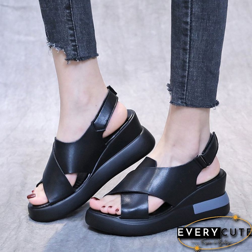 Summer Wedge Shoes For Women Sandals Solid Color Open Toe High Heels Casual Ladies Buckle Strap Fashion Female Sandalias Mujer